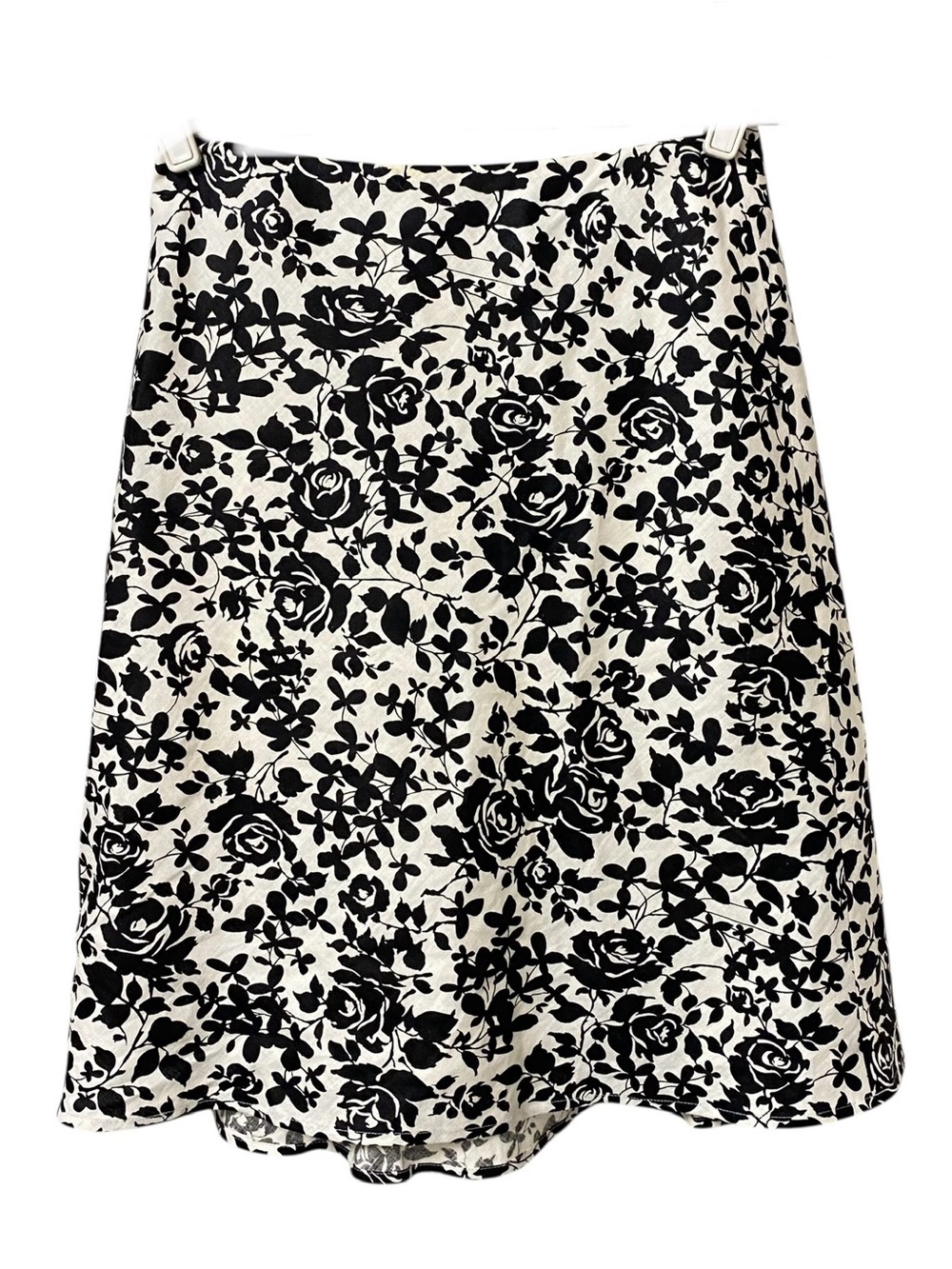 Loft black white abstract floral print 100% linen office career A-line Skirt 2